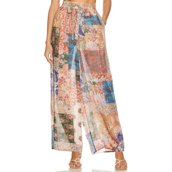 ZIMMERMANN Devi Relaxed Pant Patchwork Wide Leg Silk Paisley Floral Print Size 0 - Picture 1 of 6